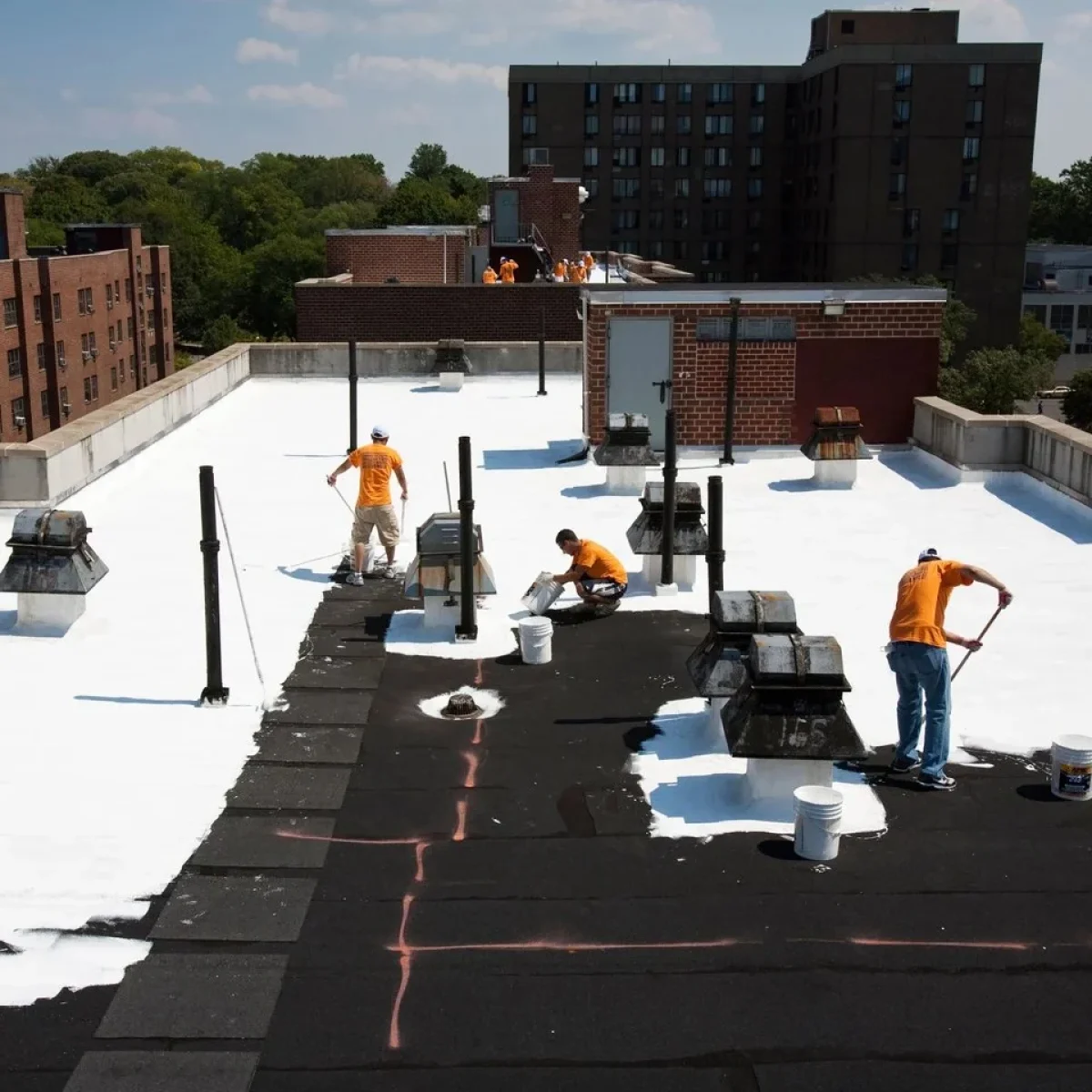 Commercial membrane roofing work on a flat roof in Palm Bay FL